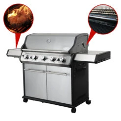 SANTOS S-518 Mit Seiten- & Heckbrenner, Edelstahl Inkl. Drehspieß, Rostheber & Silikonablage & Graviertes ZWILLING Pro Messer -GrillMeister Geschäft 0995ddb8e95aea32df12a148fb3f8cac