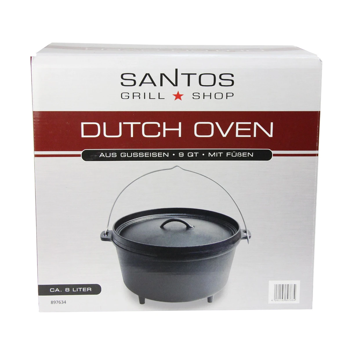 SANTOS Dutch Oven Feuertopf Schmortopf Camp Oven Ca. 8 Liter / 9 Qt Mit Füßen 7 SANTOS Dutch Oven Feuertopf Schmortopf Camp Oven Ca. 8 Liter / 9 Qt Mit Füßen – Bild 5