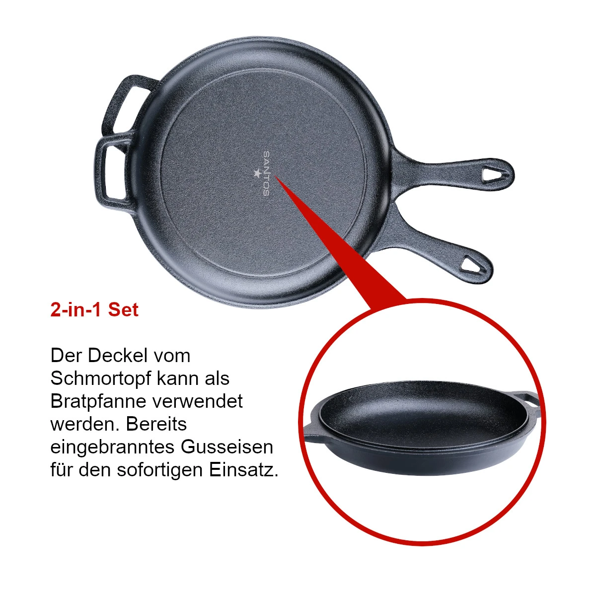 SANTOS Pfannenset 2-teilig Gusseisen, Ø 27 Cm 3 SANTOS Pfannenset 2-teilig Gusseisen, Ø 27 Cm